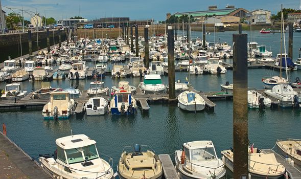 CHERBOURG, FRANCE - June 6th 2019 - marina with many docked boats