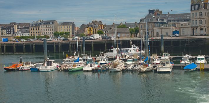 CHERBOURG, FRANCE - June 6th 2019 - Harbor with docked boats