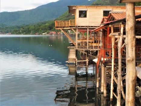 Stilt houses in lake in central america