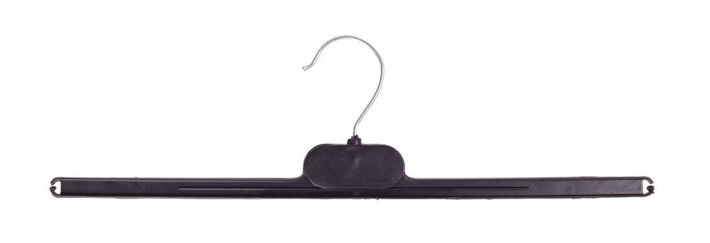 Black plastic clothes hanger isolated on white background