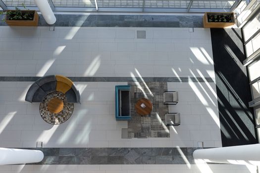 High angle view of a office lobby with a waiting room