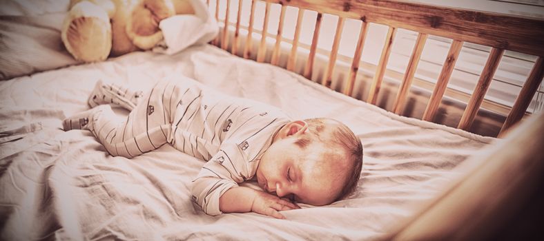 Baby boy sleeping on a cradle at home