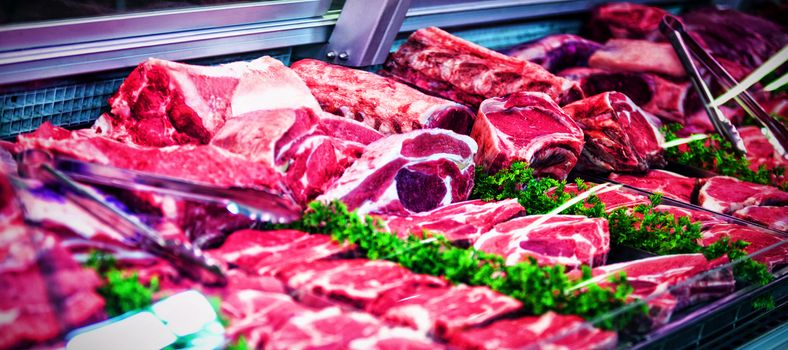 Close-up of meat in display at supermarket