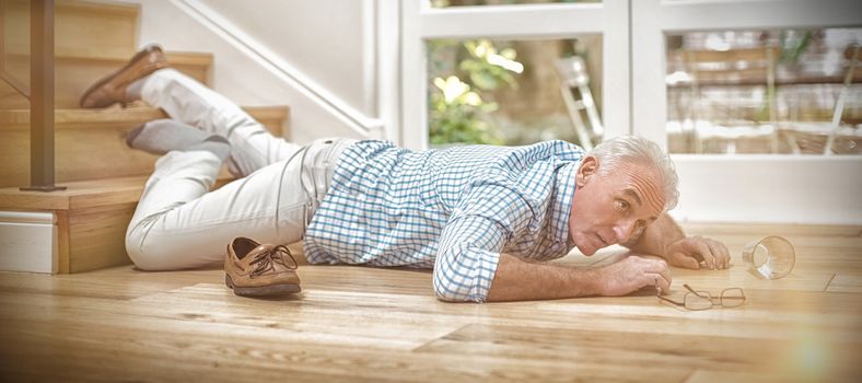 Senior man fallen down from stairs at home