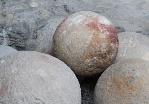 Ancient canon balls made of rock.