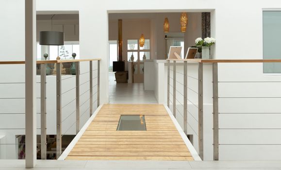 Interior view of empty walkway at home