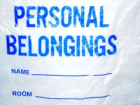 Personal belongings plastic bag  for patients entering the hospital.