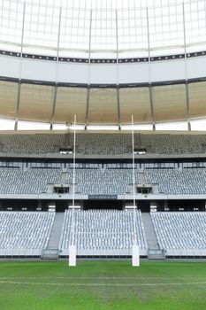  Front view of rugby goal post in a empty stadium