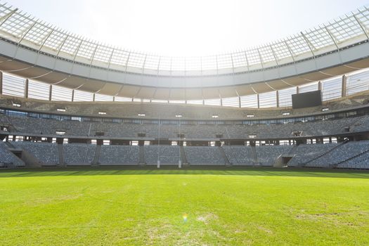 Empty Rugby goal post on a sunny day in the stadium