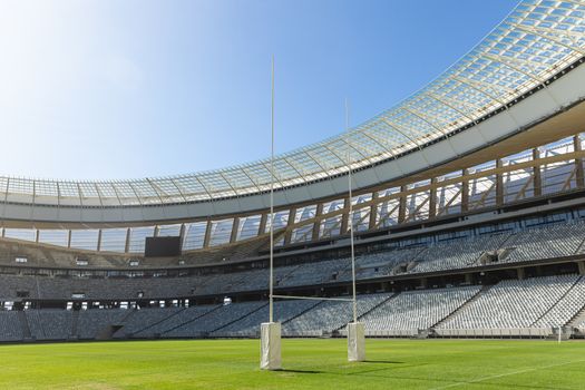 Empty Rugby stadium on a sunny day