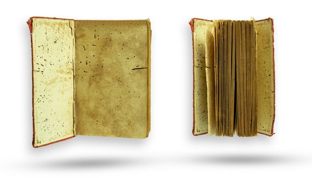Set of the blank old vintage book spread. Isolate and clipping path on white background.