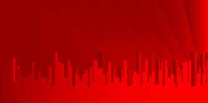 A red cityscape shown in grey and silhouette.