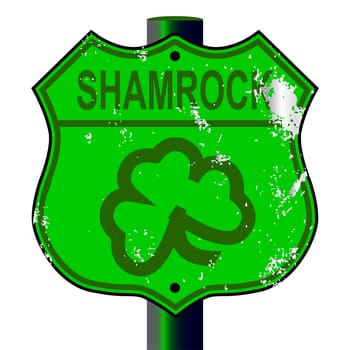 Spoof Shamrock Route 66 traffic sign over a white background