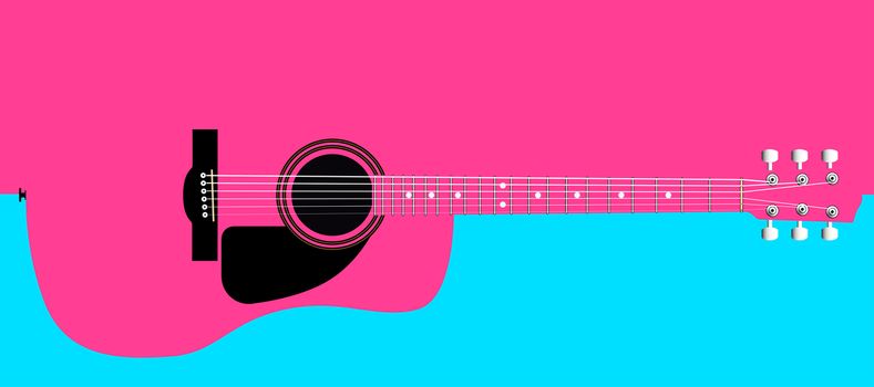 A typical acoustic guitar isolated over a pink and white background.