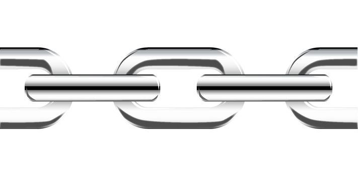 A steel chain set against a white background.