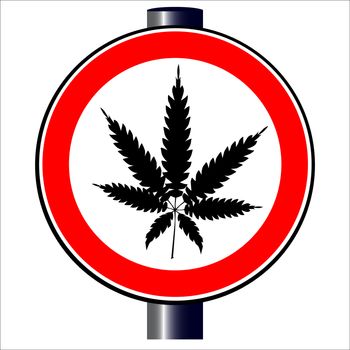 A road traffic sign declaring ' weed', isolated on white.