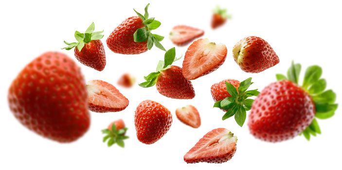 Strawberry berry levitating on a white background.