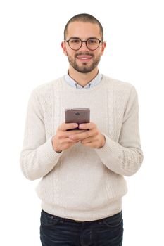 young casual happy man on the phone, isolated