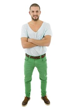 young casual man full body in a white background