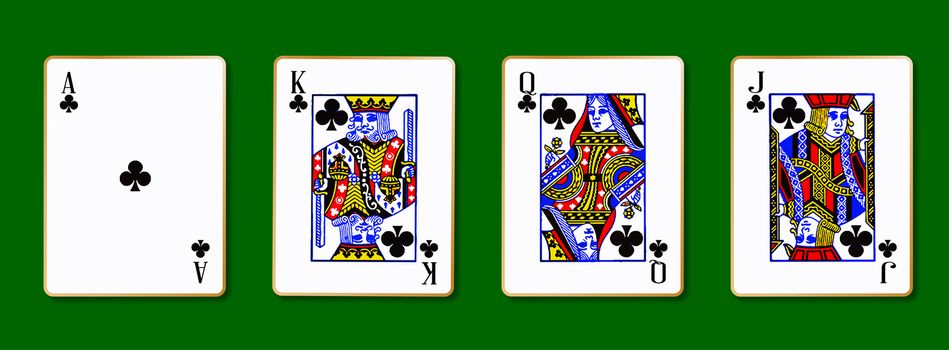 The Royal Clubs playing cards with the Ace on a green background