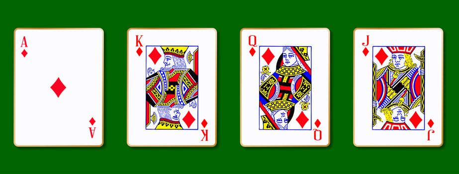 The Royal Diamamond playing cards with the Ace on a green background