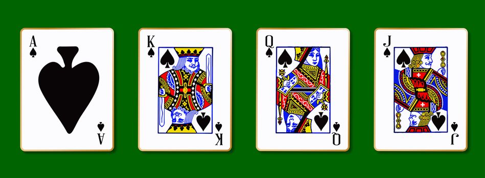 The Royal Spades playing cards with the Ace on a green background