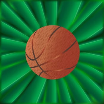 A typical basketball over a green material background