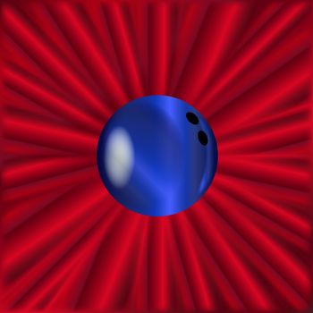 A blue bowling ball over a red material background