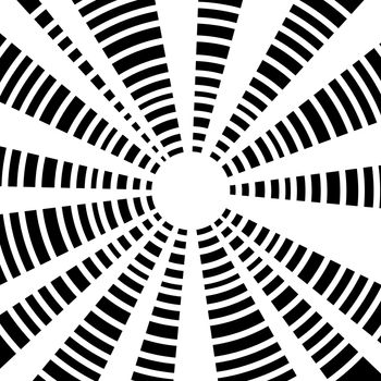 A black and white grid background with circles and triangles