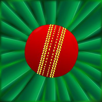 A typical cricket ball over a green material background
