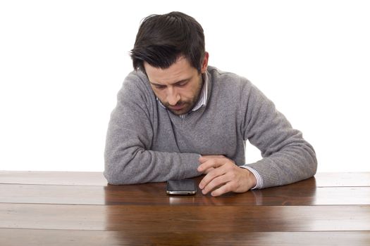 worried man on a desk on the phone, isolated
