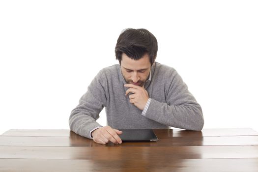 man on a desk working with a tablet pc, isolated