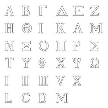 The letters of the Greek alphabet with numbers