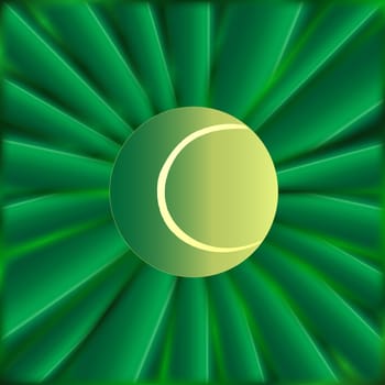 A typical tennis ball over a green material background