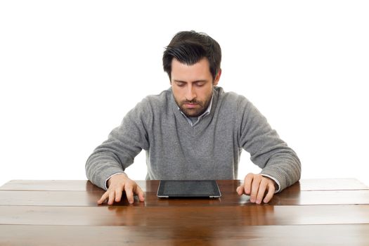 man on a desk working with a tablet pc, isolated