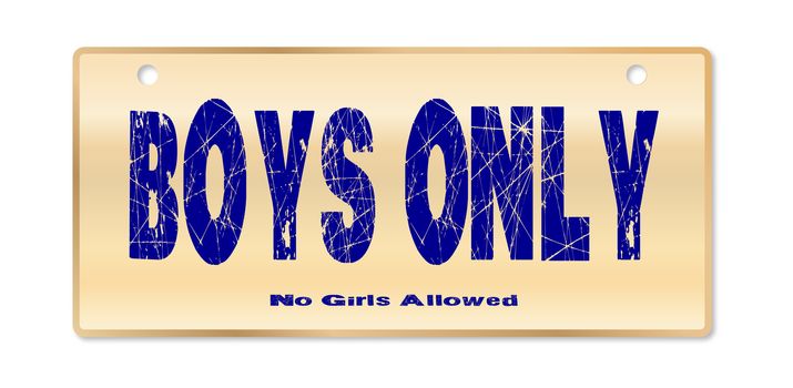 Boys Only plaque in woodgrain with fixing holes over a white background with love cartoon hearts