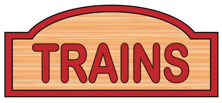 Wooden trains sign over a white background