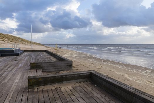 high sea water level in rockanje in holland, the northsea is here very hig in stead of a wide beach