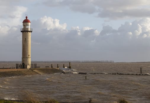 high sea water level at the lighthouse from hellevoetlsuis during the storm ciara in feb 2020