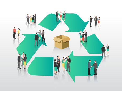 Business people with recycling symbol on grey background