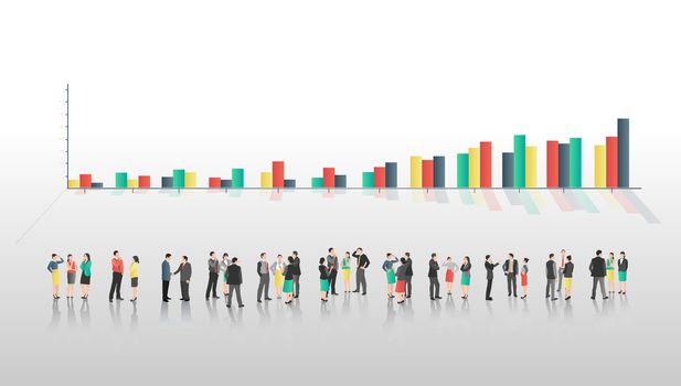 Business people with bar chart on grey background