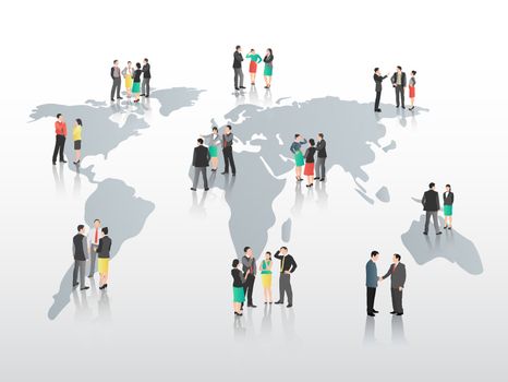 Business people on world map on grey background