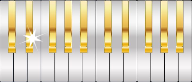 Silver and gold full size metal piano keys