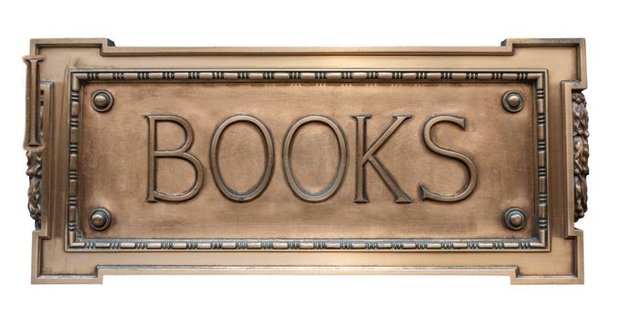 Isolated Vintage Ornate Gold Colored Sign For A Book Store Or Library