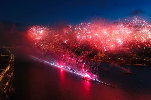 Salute Scarlet Sails. The festive salute is grandiose. Fireworks pyrotechnics.