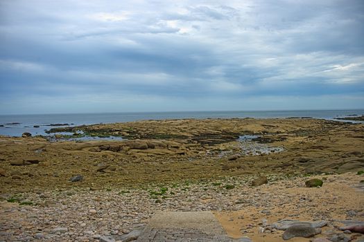 Rocky Atlantic ocean shore near Cherbourg, France