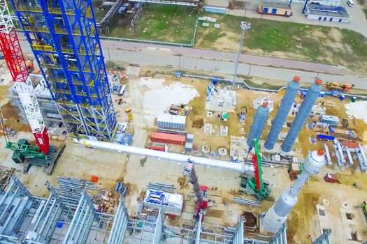 Moscow, Russia - May 20, 2017: Installation of the reforming column at the Moscow oil refinery.