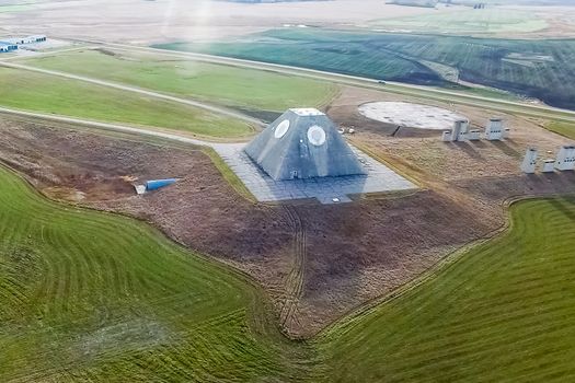 The building of the radio radar in the form of a pyramid on military base. Missile Site Radar Pyramid in Nekoma North Dakota