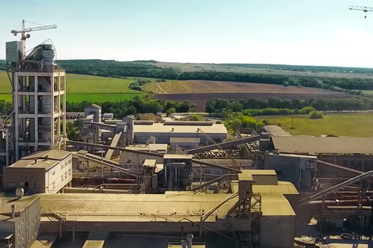 Panorama of the cement plant. Large cement plant. The production of cement on an industrial scale in the factory.