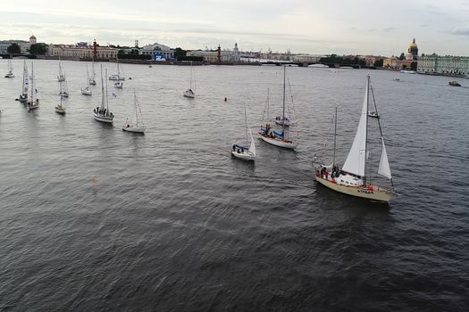 St. Petersburg, Russia - July 24, 2017: Festival of yachts in St. Petersburg on the river neve. Sailing yachts in the river.